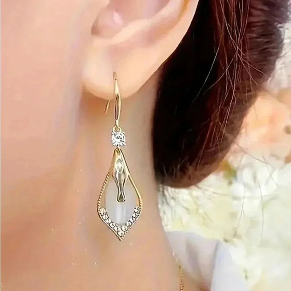 Golden plated acrylic dangle earrings alloy post - Picture 5 of 5